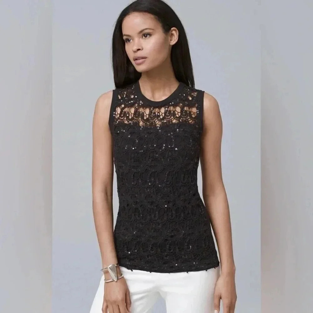 White House  Black Market | Sequin Detail - Lace Tank